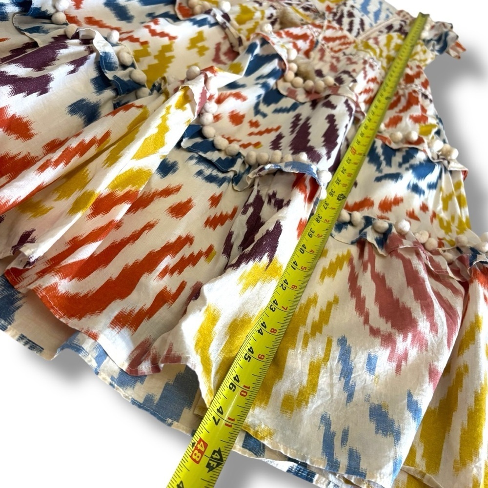 Point Sur J.Crew Cream Multi Color Pom Pom Tiered Midi Dress - Size 14 - Picture 7 of 11